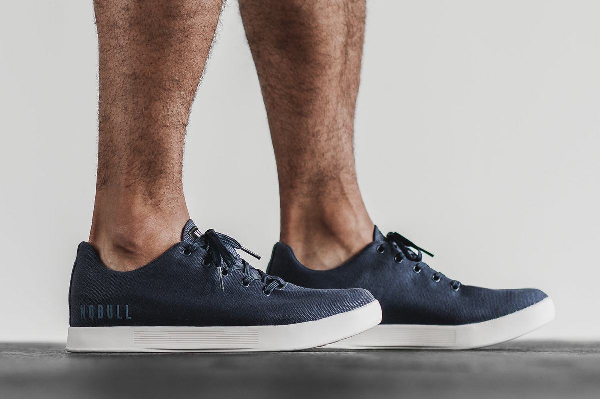 Nobull Canvas Men's Trainers Navy White | Australia (NI6452)